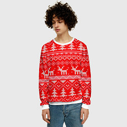 Свитшот мужской Рождественский красный свитер с оленями, цвет: 3D-белый — фото 2