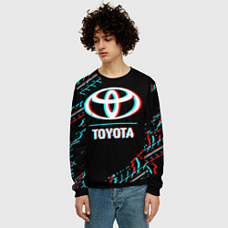 Свитшот мужской Значок Toyota в стиле glitch на темном фоне, цвет: 3D-черный — фото 2
