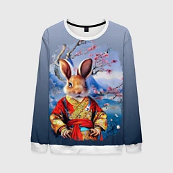 Свитшот мужской Кролик в китайском халате, цвет: 3D-белый