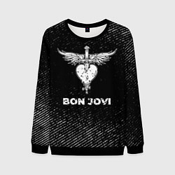Мужской свитшот Bon Jovi с потертостями на темном фоне
