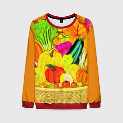 Свитшот мужской Плетеная корзина, полная фруктов и овощей, цвет: 3D-красный