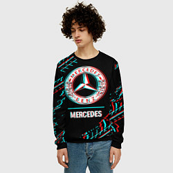 Свитшот мужской Значок Mercedes в стиле glitch на темном фоне, цвет: 3D-черный — фото 2