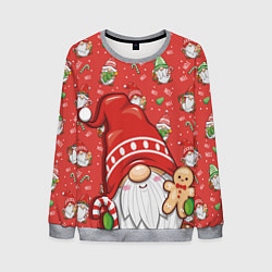 Свитшот мужской Новогодний гном с пряником, цвет: 3D-меланж