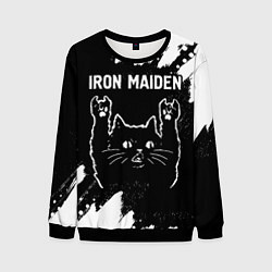Мужской свитшот Группа Iron Maiden и рок кот