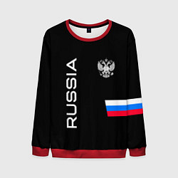 Свитшот мужской Россия и три линии на черном фоне, цвет: 3D-красный