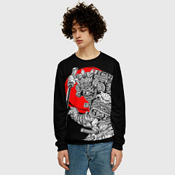Свитшот мужской Самурай с мечом на черном фоне, цвет: 3D-черный — фото 2