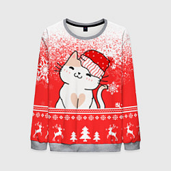 Свитшот мужской Новогодний милый котик, цвет: 3D-меланж
