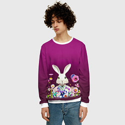 Свитшот мужской Кролик на винном фоне, цвет: 3D-белый — фото 2