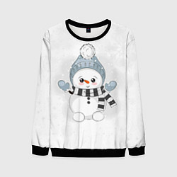 Свитшот мужской Милый снеговик и снежинки, цвет: 3D-черный