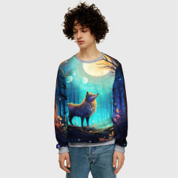 Свитшот мужской Волк в ночном лесу в folk art стиле, цвет: 3D-меланж — фото 2