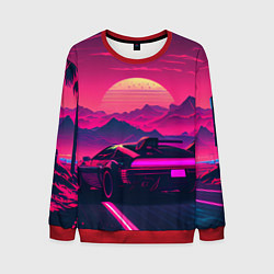 Мужской свитшот Синтвейв закат с автомобилем