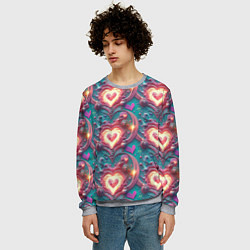 Свитшот мужской Паттерн пылающие сердца, цвет: 3D-меланж — фото 2