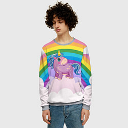 Свитшот мужской Единорог на фоне радуги, цвет: 3D-меланж — фото 2