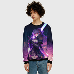 Свитшот мужской Cyber girl in purple light, цвет: 3D-черный — фото 2