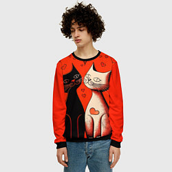 Свитшот мужской Влюблённые кошки на красном фоне, цвет: 3D-черный — фото 2