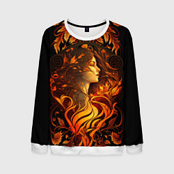 Мужской свитшот Девушка в стиле ар-нуво с огнем и осенними листьям