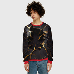 Свитшот мужской Трещины в пропасть: черно-золотой узор, цвет: 3D-красный — фото 2