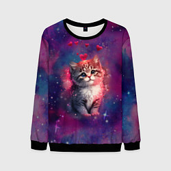 Свитшот мужской Космически котенок, цвет: 3D-черный