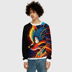 Свитшот мужской Яркий неоновый соник, цвет: 3D-белый — фото 2