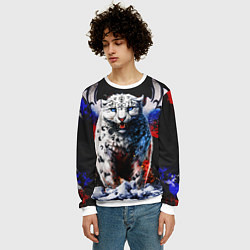 Свитшот мужской Снежный барс и крылья орла в цветах триколора, цвет: 3D-белый — фото 2