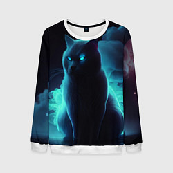 Свитшот мужской Нейрокот в голубом дыму, цвет: 3D-белый