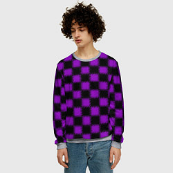 Свитшот мужской Фиолетовый черный узор Шахматка, цвет: 3D-меланж — фото 2