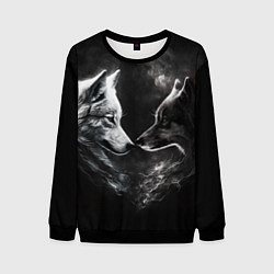 Свитшот мужской Пара волков - белый и черный, цвет: 3D-черный