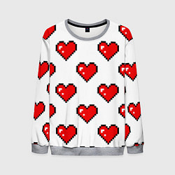 Свитшот мужской Сердца в стиле пиксель-арт, цвет: 3D-меланж