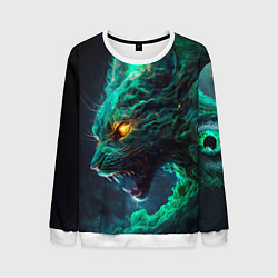 Свитшот мужской Звездный зеленый кот, цвет: 3D-белый