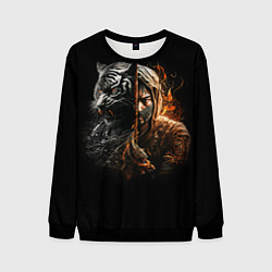 Свитшот мужской Тигр и ниндзя, цвет: 3D-черный