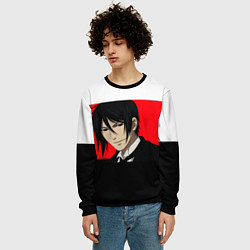 Свитшот мужской Себастьян на красном фоне, цвет: 3D-черный — фото 2