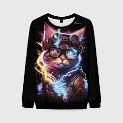 Свитшот мужской Электрический кот стимпанк, цвет: 3D-черный