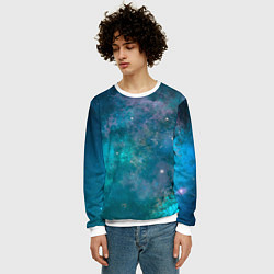 Свитшот мужской Абстрактный светло-синий космос и звёзды, цвет: 3D-белый — фото 2