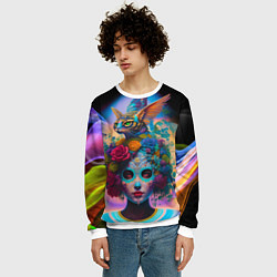 Свитшот мужской Девушка с кошкой - нейросеть - искусство, цвет: 3D-белый — фото 2