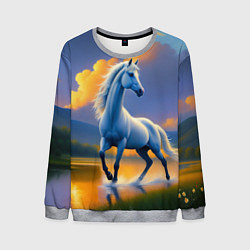 Свитшот мужской Белая лошадь на рассвете, цвет: 3D-меланж