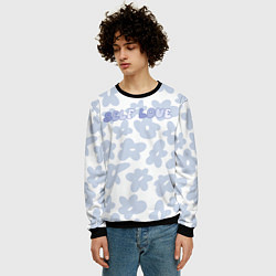 Свитшот мужской Self love - цветочный голубой паттерн, цвет: 3D-черный — фото 2