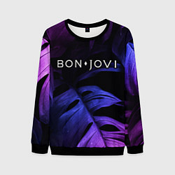 Свитшот мужской Bon Jovi neon monstera, цвет: 3D-черный