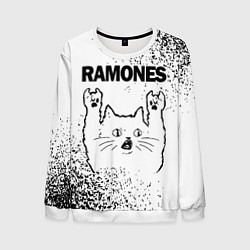 Свитшот мужской Ramones рок кот на светлом фоне, цвет: 3D-белый