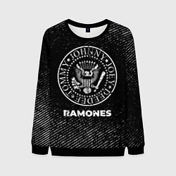 Свитшот мужской Ramones с потертостями на темном фоне, цвет: 3D-черный