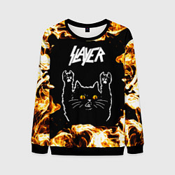 Мужской свитшот Slayer рок кот и огонь