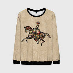 Свитшот мужской Ретро девушка на лошади и винтажные цветы, цвет: 3D-черный