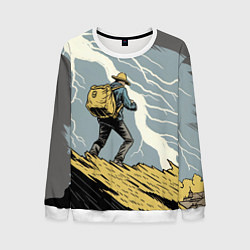 Свитшот мужской Дурак на горе ловит молнию, цвет: 3D-белый
