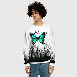 Свитшот мужской С бабочкой на фоне японского иероглифа, цвет: 3D-белый — фото 2