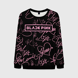 Свитшот мужской Блэкпинк - розовые автографы, цвет: 3D-черный