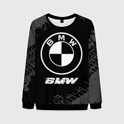 Мужской свитшот BMW speed на темном фоне со следами шин