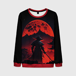 Свитшот мужской Самурай, деревня и луна - мрачный, цвет: 3D-красный