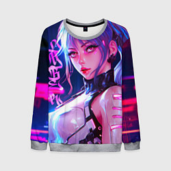 Свитшот мужской Кибер-девушка неон аниме, цвет: 3D-меланж