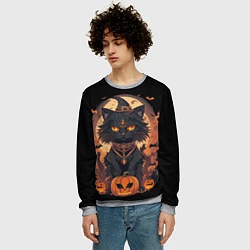 Свитшот мужской Черный кот в хеллоуине, цвет: 3D-меланж — фото 2