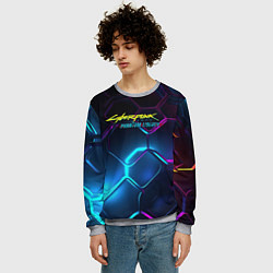 Свитшот мужской Neon cyberpunk logo, цвет: 3D-меланж — фото 2