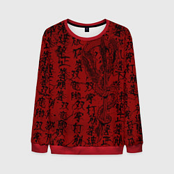 Свитшот мужской Красный дракон и катана - иероглифы, цвет: 3D-красный